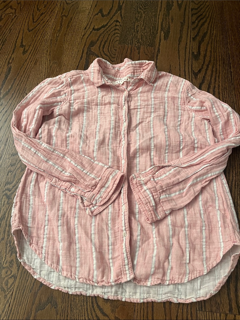 XiRENA Pink & White Striped Gauze Cotton Button-Down Shirt